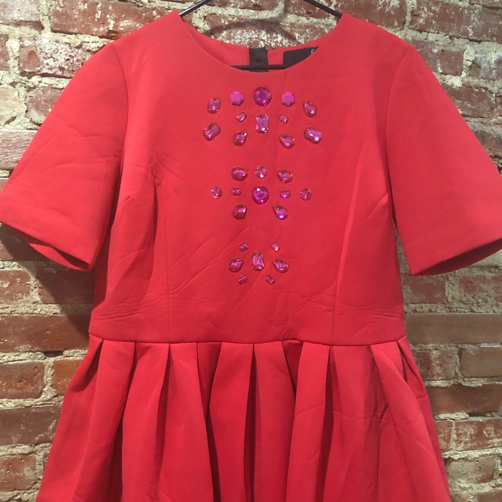 Red A-Line Dress with jeweled top
